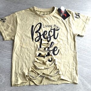 Woman Crop Top Ripped With Chains Size S Tan Color